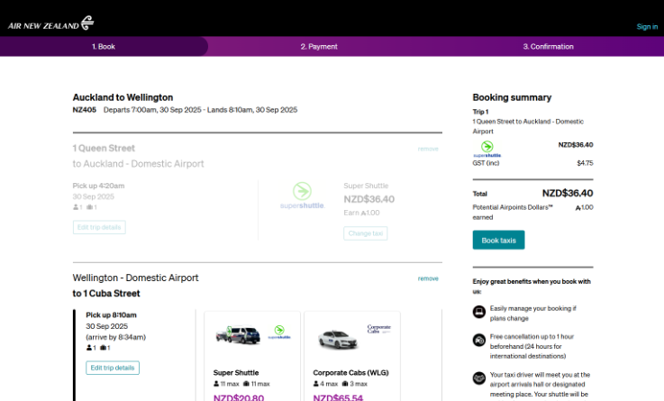  Air New Zealand - Taxi/Transfers